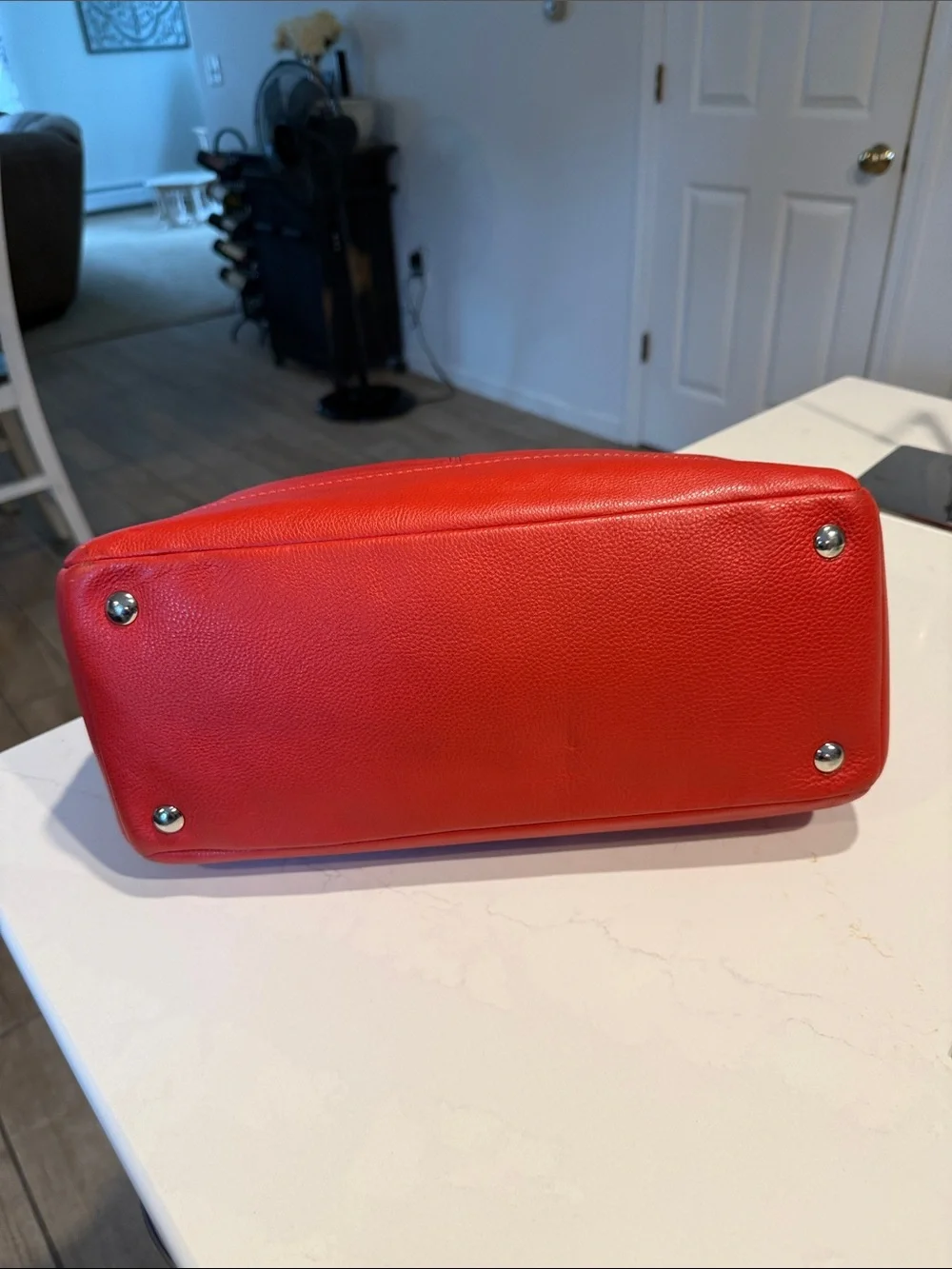 Coach Park Red Leather Carry All Totr with Yellow Tag Accent